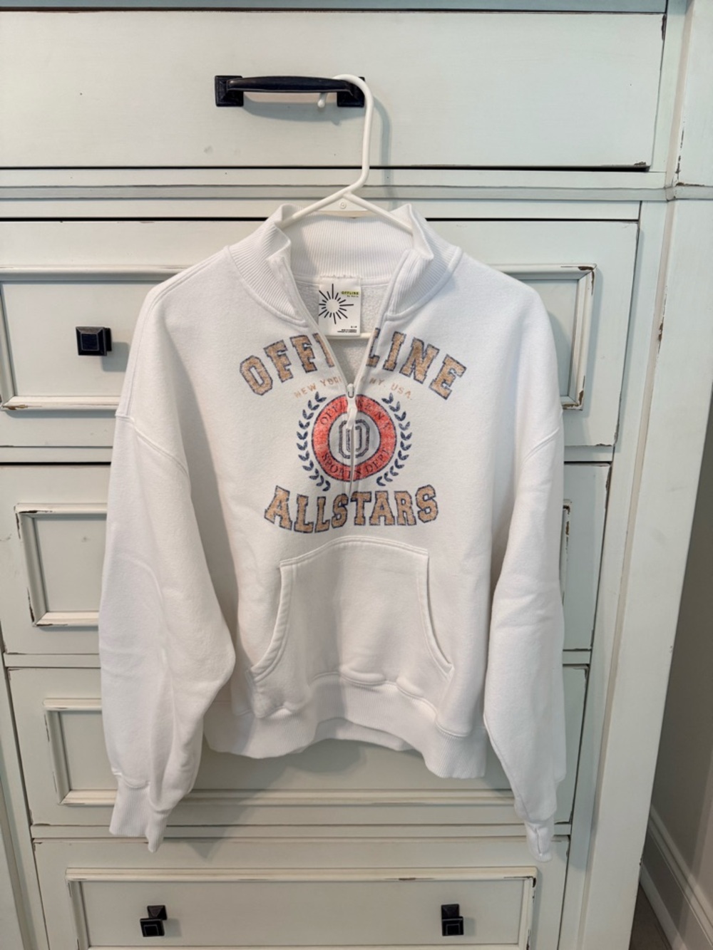 aerie Offline White Half-Zip Graphic Sweatshirt